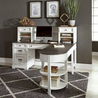 Set scrivania a L con credenza, color carbone bianco spazzolato