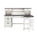 Set scrivania a L con credenza, color carbone bianco spazzolato