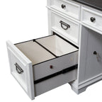 Set scrivania a L con credenza, color carbone bianco spazzolato