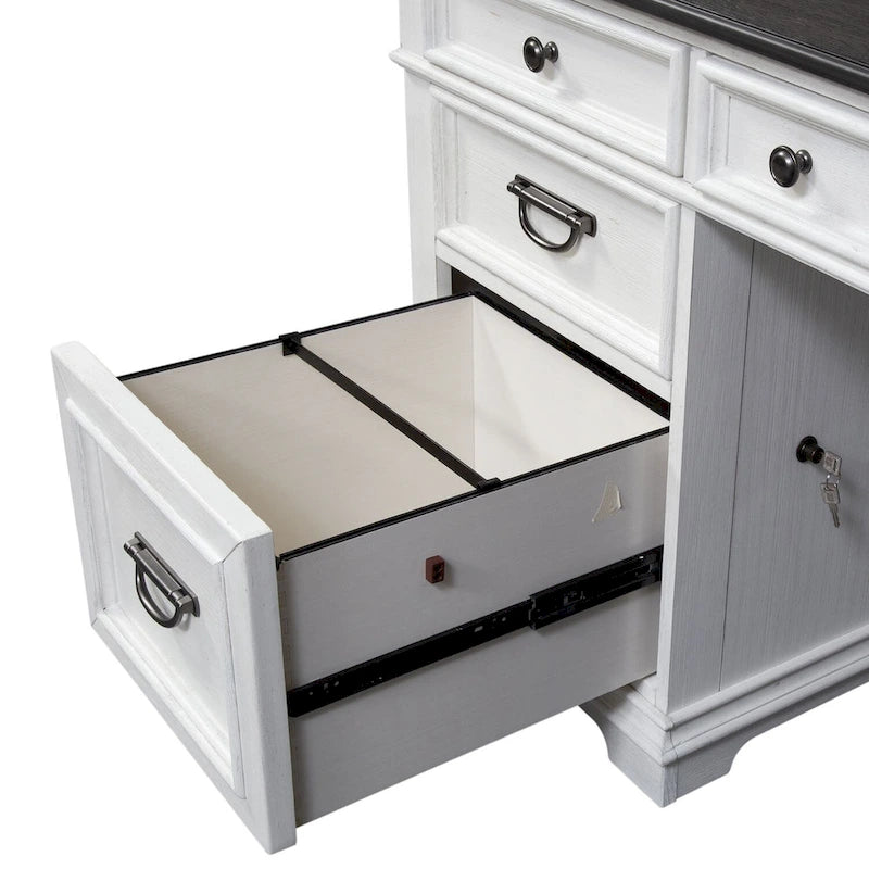 Set scrivania a L con credenza, color carbone bianco spazzolato