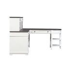 Set scrivania a L con credenza, color carbone bianco spazzolato