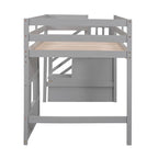 Letto a soppalco singolo con scala contenitore e finestra, grigio