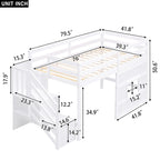 Letto a soppalco singolo con scala contenitore e finestra, grigio
