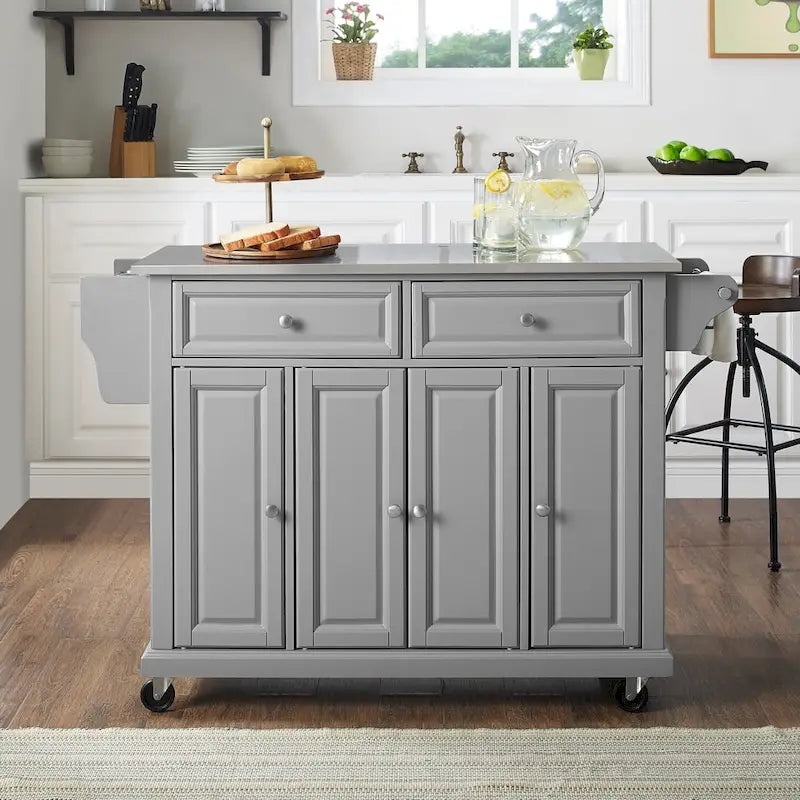 Carrello da Cucina con Piano in Acciaio Inox e Contenitore - 51,5 L x 18 P x 34 H