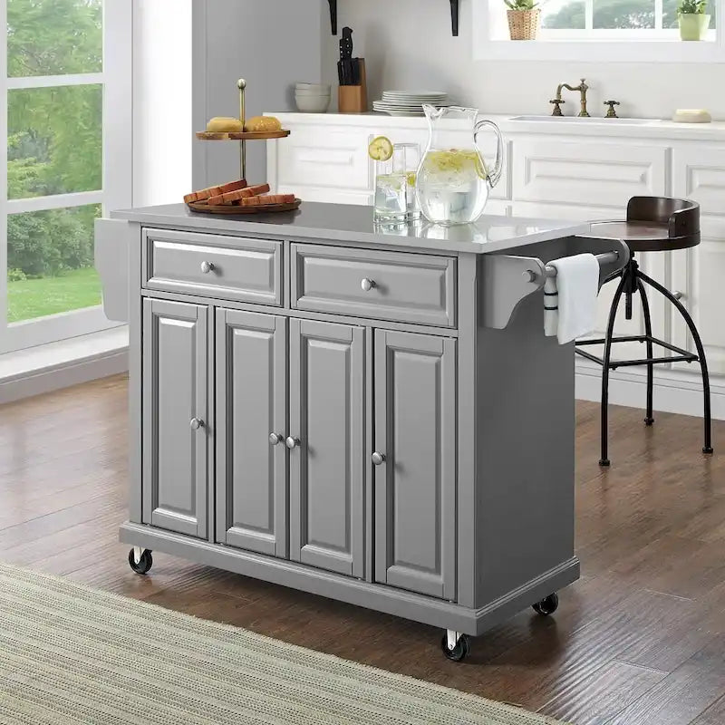 Carrello da Cucina con Piano in Acciaio Inox e Contenitore - 51,5 L x 18 P x 34 H