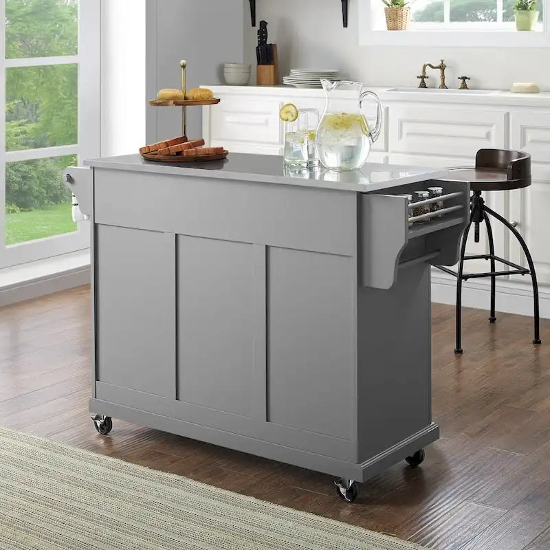 Carrello da Cucina con Piano in Acciaio Inox e Contenitore - 51,5 L x 18 P x 34 H