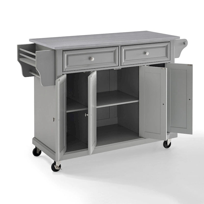 Carrello da Cucina con Piano in Acciaio Inox e Contenitore - 51,5 L x 18 P x 34 H