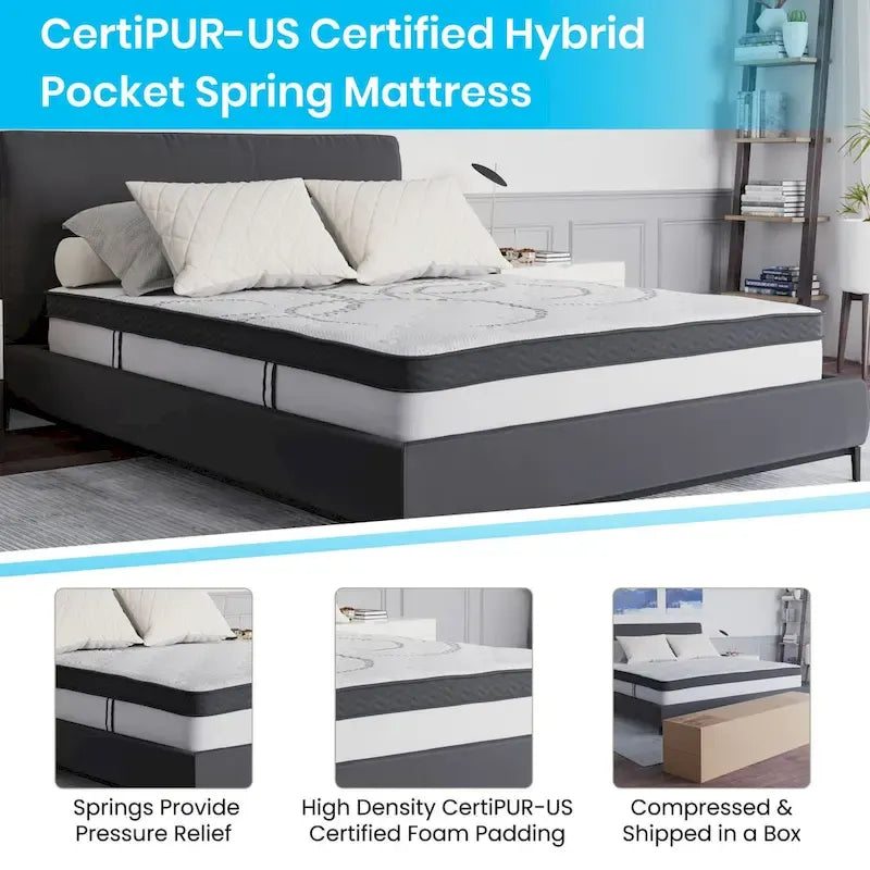 Letto imbottito a piattaforma con materasso a molle insacchettate da 25 cm