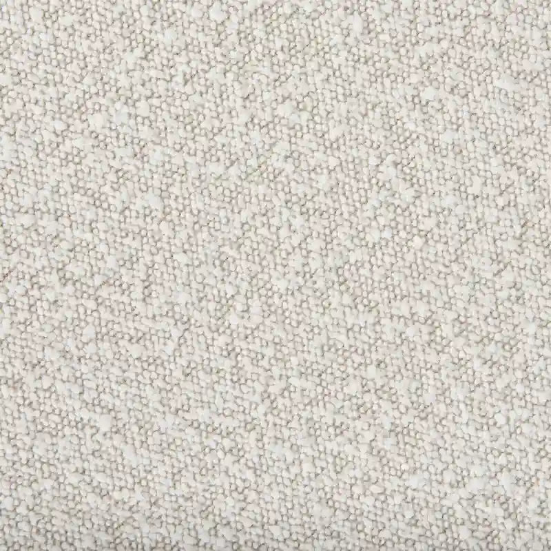 Pouf rotondo in tessuto bouclé color crema con base in metallo nero