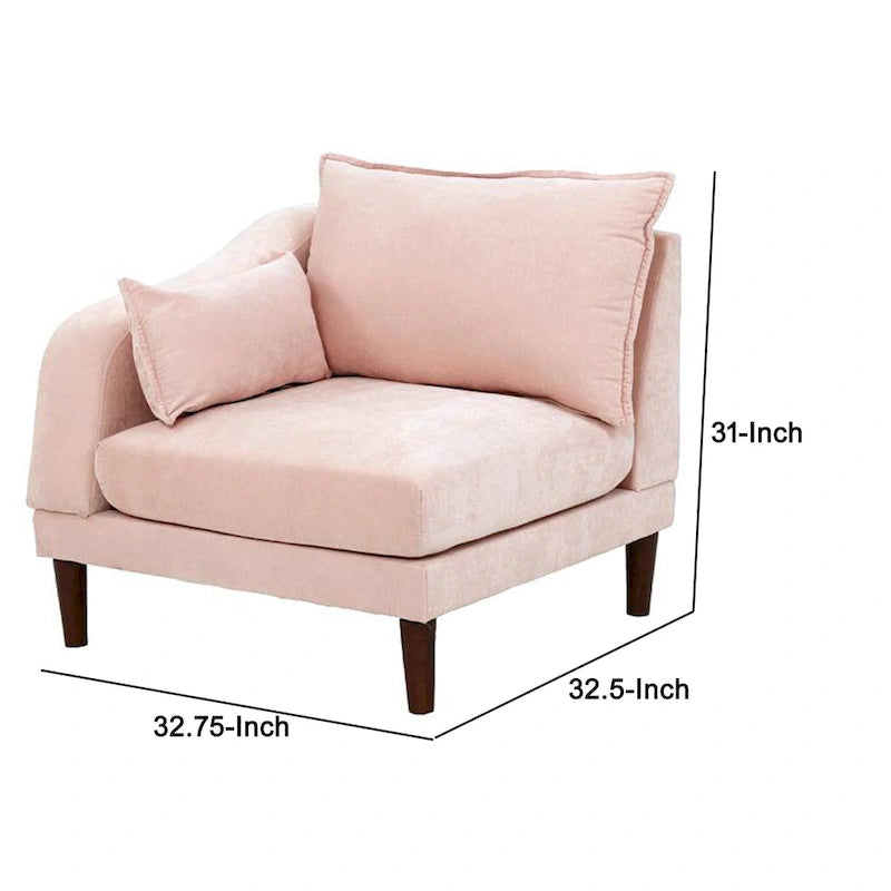 Poltrona angolare modulare a braccio singolo da 84 cm con 2 cuscini lombari, rosa cipria