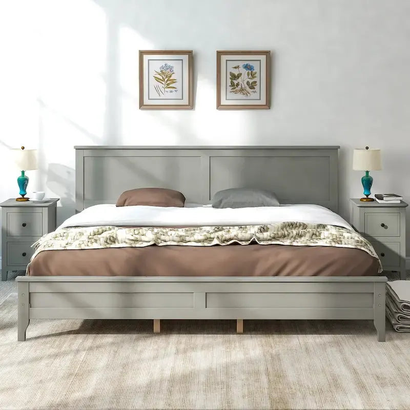 Struttura Letto King Size con Testiera, in Legno di Pino e MDF