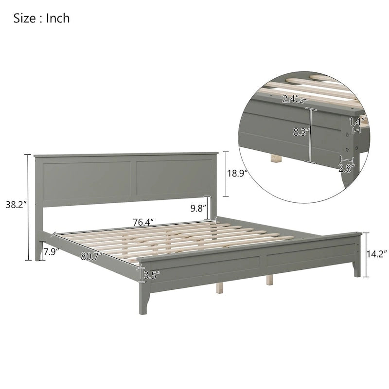Struttura Letto King Size con Testiera, in Legno di Pino e MDF