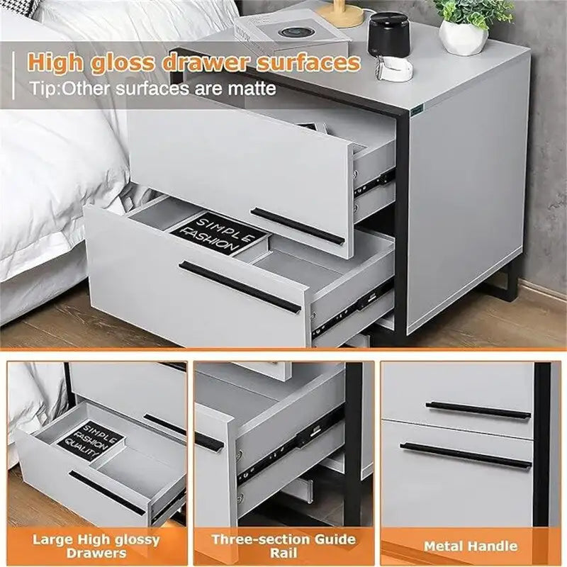 Comodino con luce LED e 2 cassetti