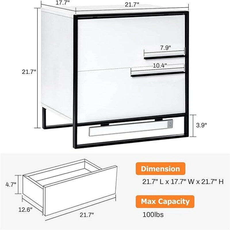 Comodino con luce LED e 2 cassetti