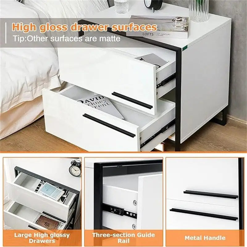 Comodino con luce LED e 2 cassetti