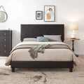 Struttura letto imbottita con piattaforma Queen Size con supporto a doghe in legno, pelle PU nera