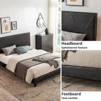 Struttura letto imbottita con piattaforma Queen Size con supporto a doghe in legno, pelle PU nera