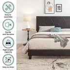 Struttura letto imbottita con piattaforma Queen Size con supporto a doghe in legno, pelle PU nera