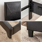 Struttura letto imbottita con piattaforma Queen Size con supporto a doghe in legno, pelle PU nera