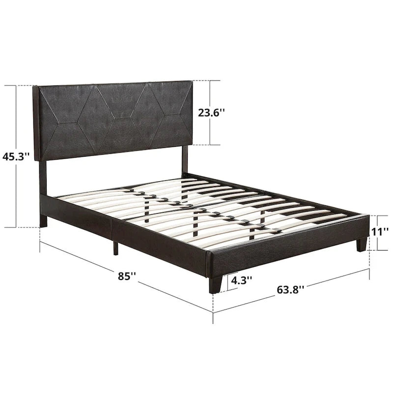 Struttura letto imbottita con piattaforma Queen Size con supporto a doghe in legno, pelle PU nera