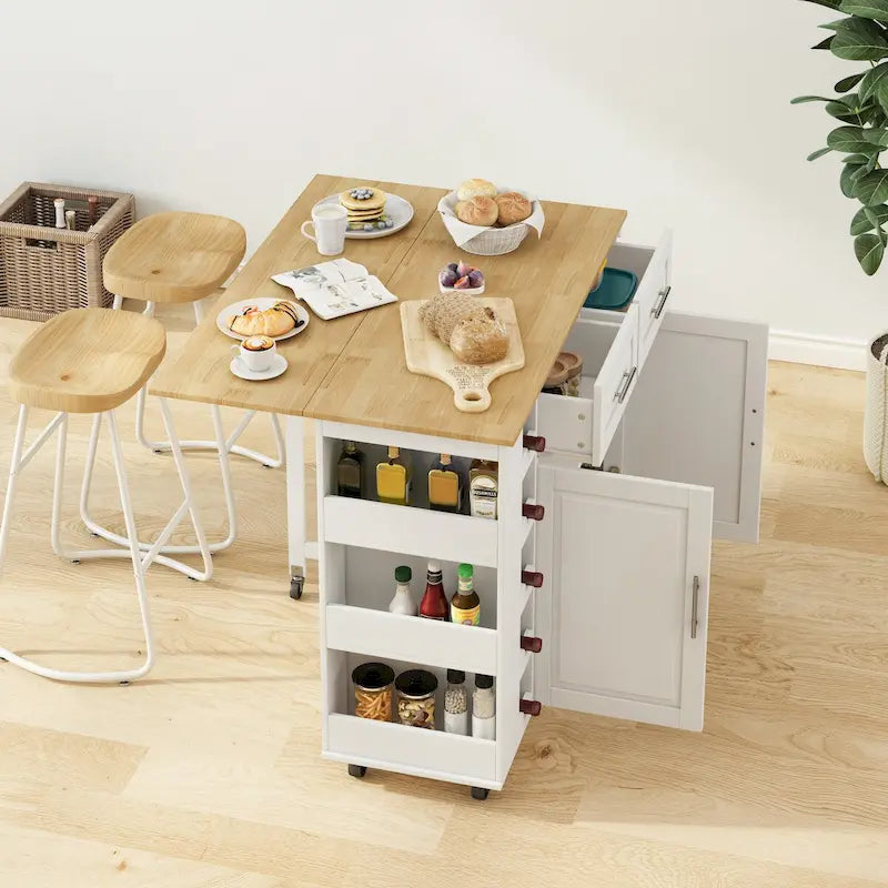 Carrello da Cucina con Isola e Ante con Cassetti