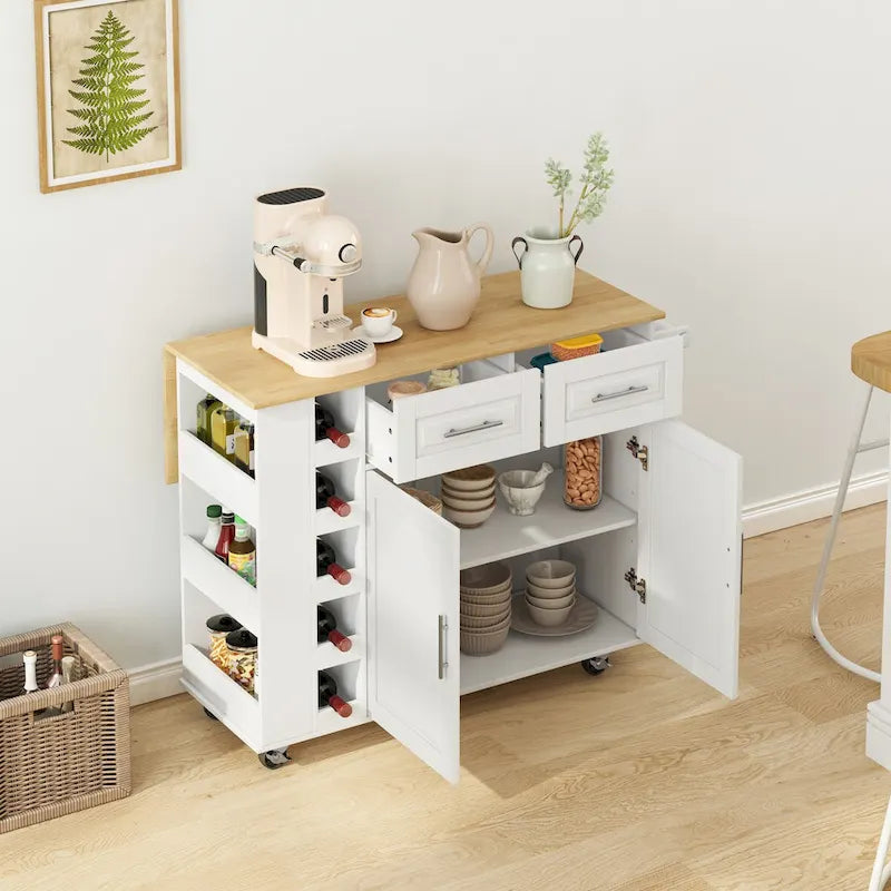 Carrello da Cucina con Isola e Ante con Cassetti
