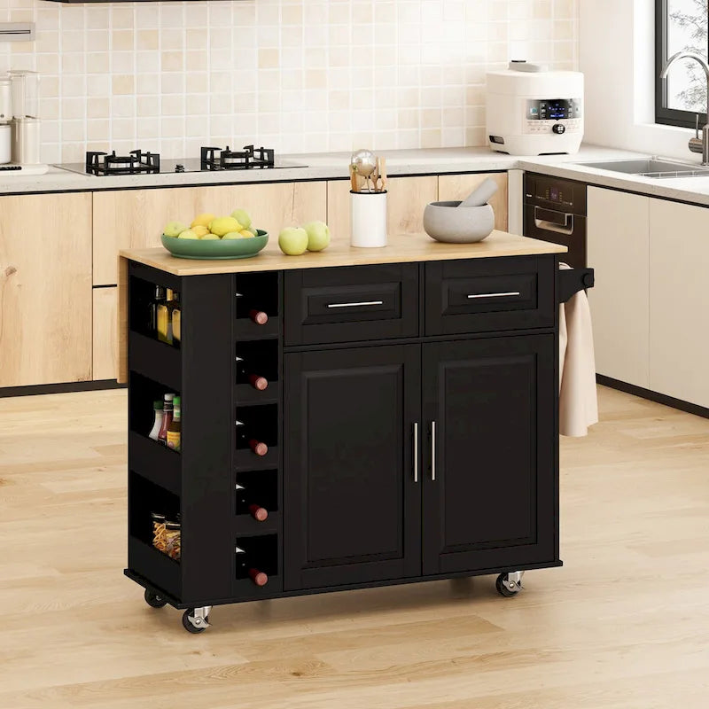 Carrello da Cucina con Isola e Ante con Cassetti