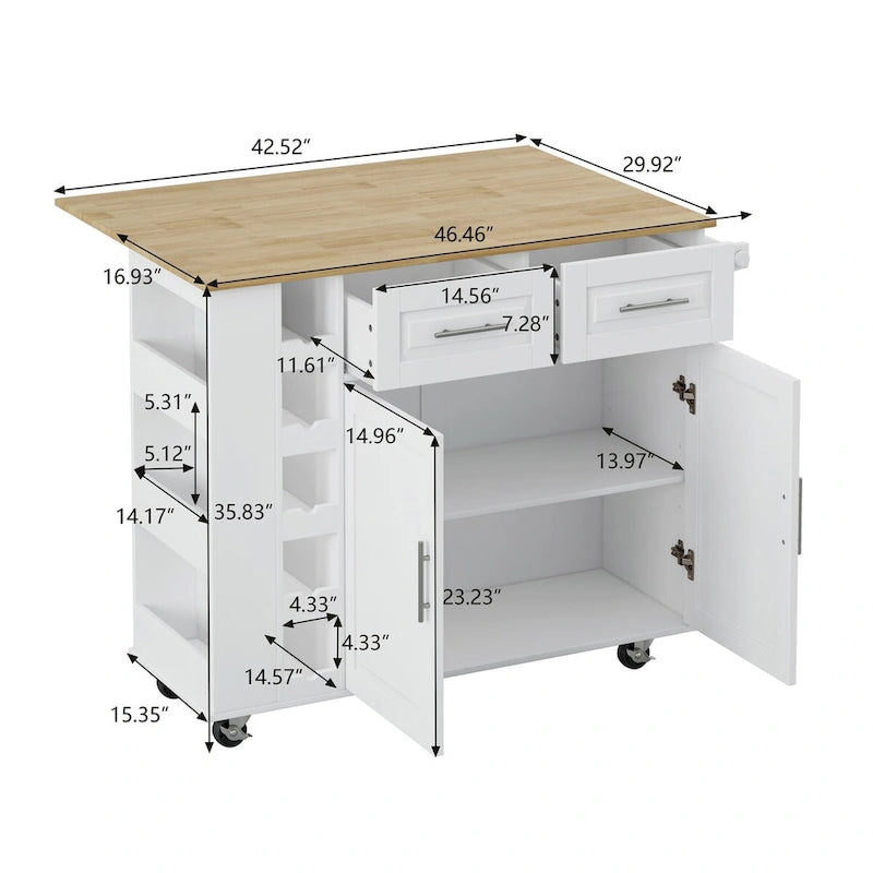 Carrello da Cucina con Isola e Ante con Cassetti