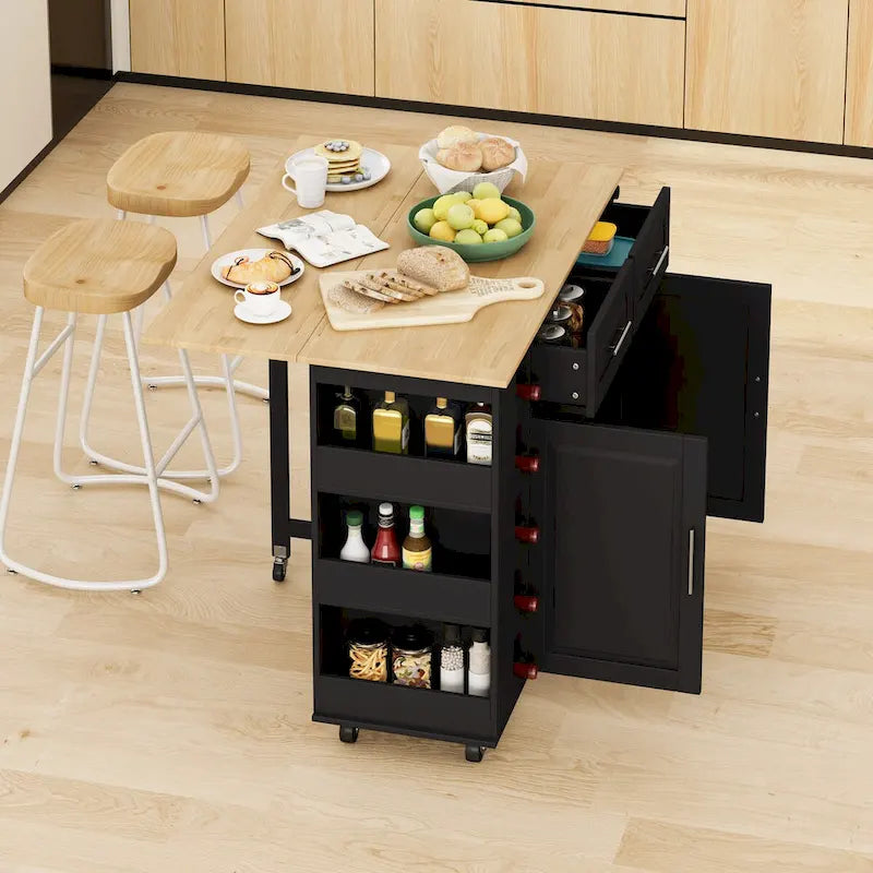 Carrello da Cucina con Isola e Ante con Cassetti