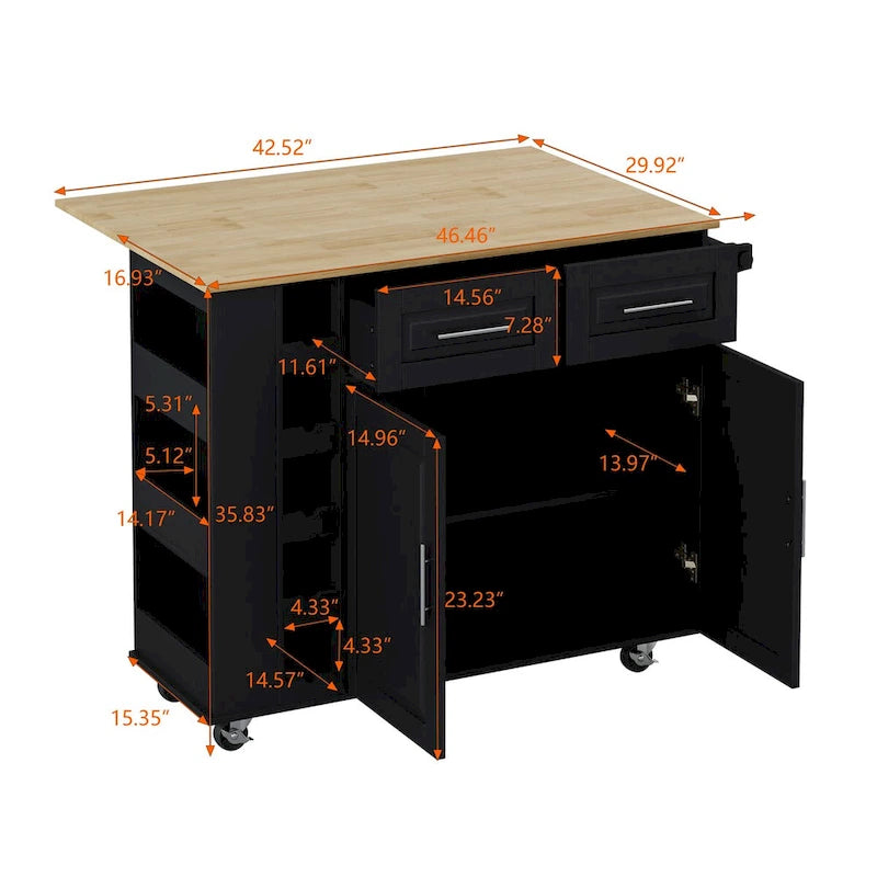 Carrello da Cucina con Isola e Ante con Cassetti