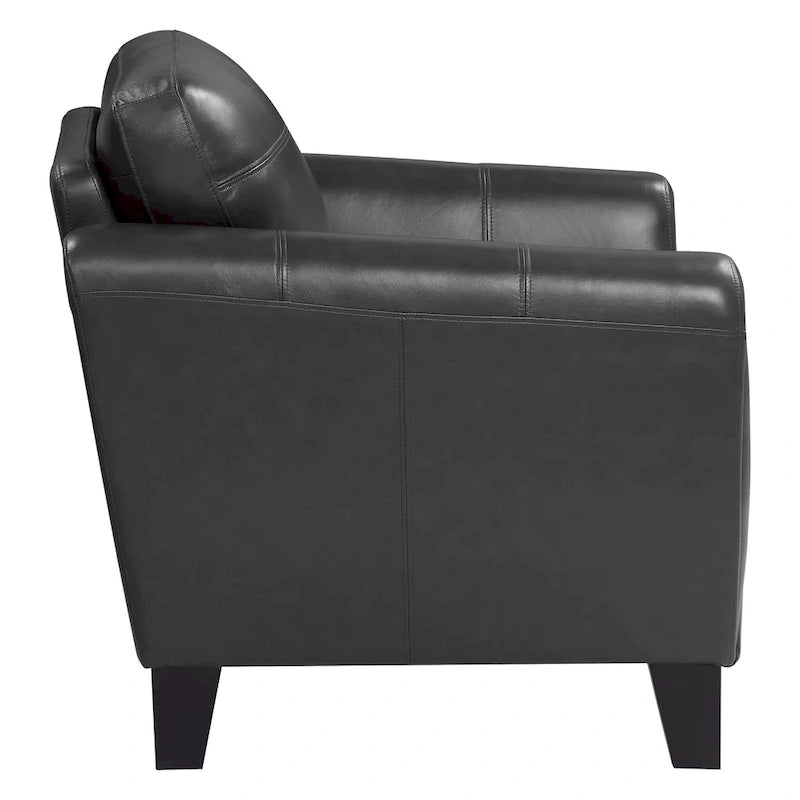 Poltrona d'Appoggio da 37 Pollici, Pelle Fiore e Similpelle Grigio Scuro, Legno Massello