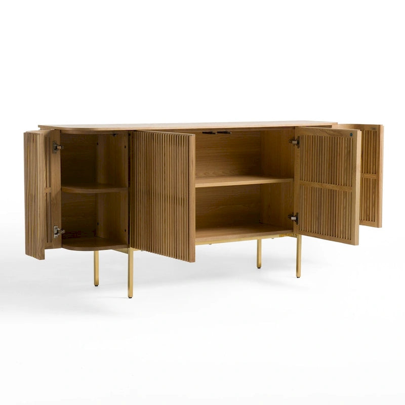 Credenza moderna in frassino naturale con gambe dorate