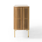 Credenza moderna in frassino naturale con gambe dorate