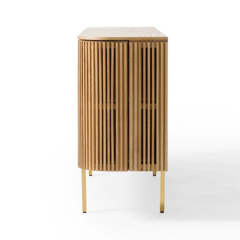 Credenza moderna in frassino naturale con gambe dorate