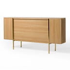 Credenza moderna in frassino naturale con gambe dorate