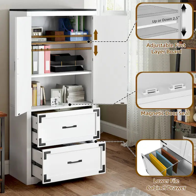 Classificatore in legno resistente da 68" con 2 cassetti, serratura e ripiani regolabili
