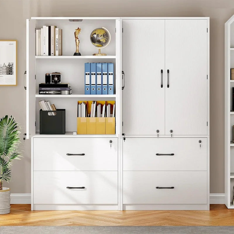 Classificatore in legno resistente da 68" con 2 cassetti, serratura e ripiani regolabili