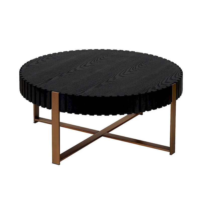 Tavolino rotondo a tamburo, 80 cm, piano in MDF con piedistallo in acciaio inossidabile, nero