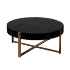 Modern Handcraft Drum Coffee Table 31.5 inch Round Coffee Table for Living Room,Small Coffee Table with Sturdy Pedestal,Black