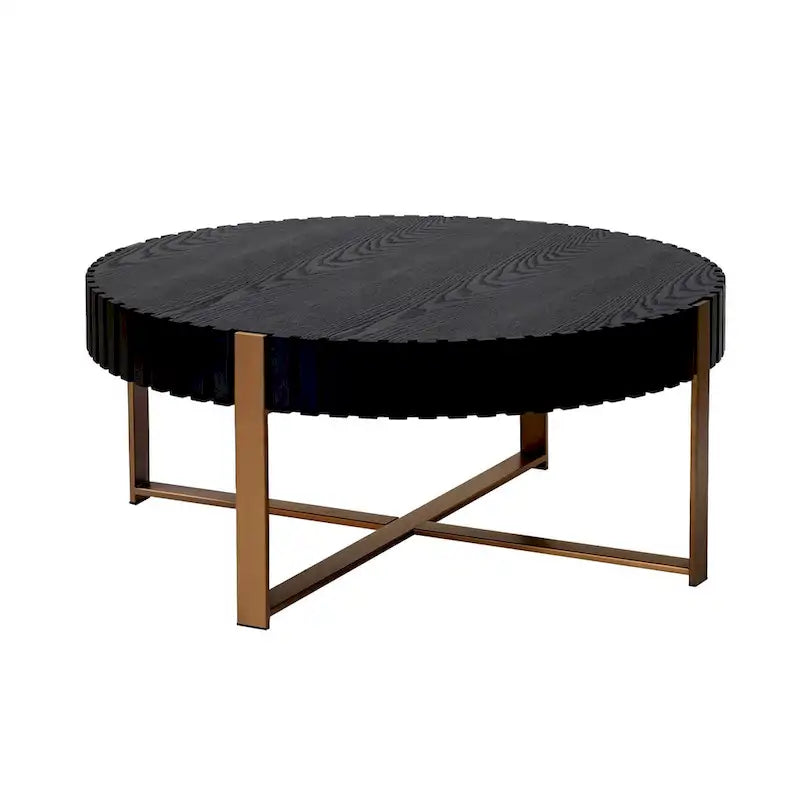 Tavolino rotondo a tamburo, 80 cm, piano in MDF con piedistallo in acciaio inossidabile, nero
