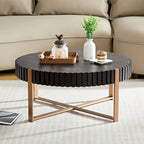 Tavolino rotondo a tamburo, 80 cm, piano in MDF con piedistallo in acciaio inossidabile, nero