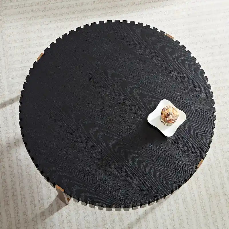 Tavolino rotondo a tamburo, 80 cm, piano in MDF con piedistallo in acciaio inossidabile, nero