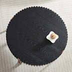 Tavolino rotondo a tamburo, 80 cm, piano in MDF con piedistallo in acciaio inossidabile, nero