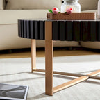 Tavolino rotondo a tamburo, 80 cm, piano in MDF con piedistallo in acciaio inossidabile, nero