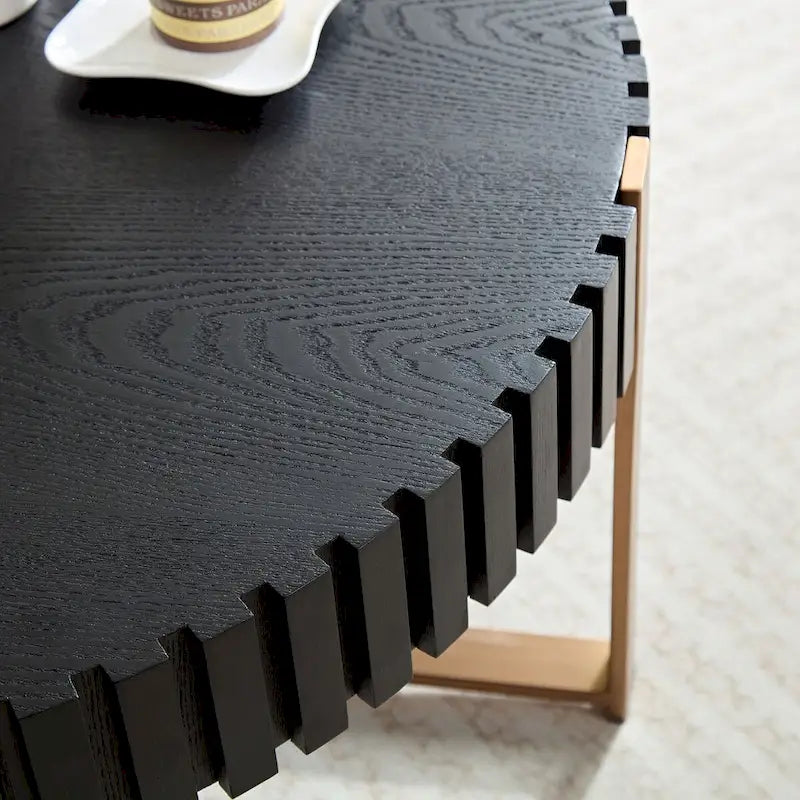 Tavolino rotondo a tamburo, 80 cm, piano in MDF con piedistallo in acciaio inossidabile, nero