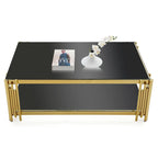 Tavolino rettangolare da 48" con piano in vetro temperato e struttura in acciaio inossidabile