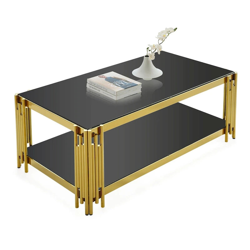 Tavolino rettangolare da 48" con piano in vetro temperato e struttura in acciaio inossidabile