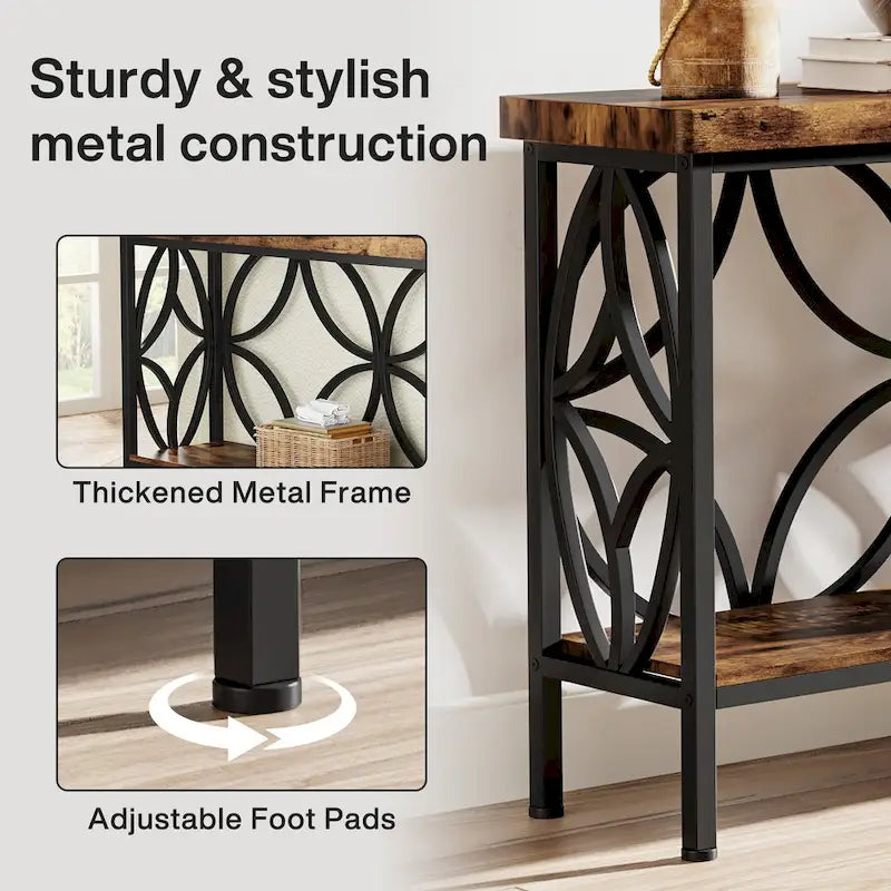Consolle Extra Lunga con Struttura in Metallo e Ripiano con Finitura Legno - 70.86" L x 11.81" P x 31.88" H