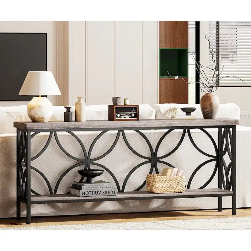 Consolle Extra Lunga con Struttura in Metallo e Ripiano con Finitura Legno - 70.86" L x 11.81" P x 31.88" H