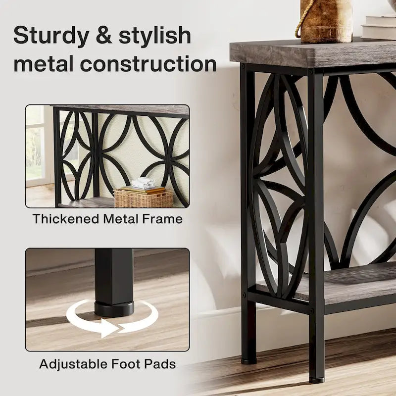 Consolle Extra Lunga con Struttura in Metallo e Ripiano con Finitura Legno - 70.86" L x 11.81" P x 31.88" H